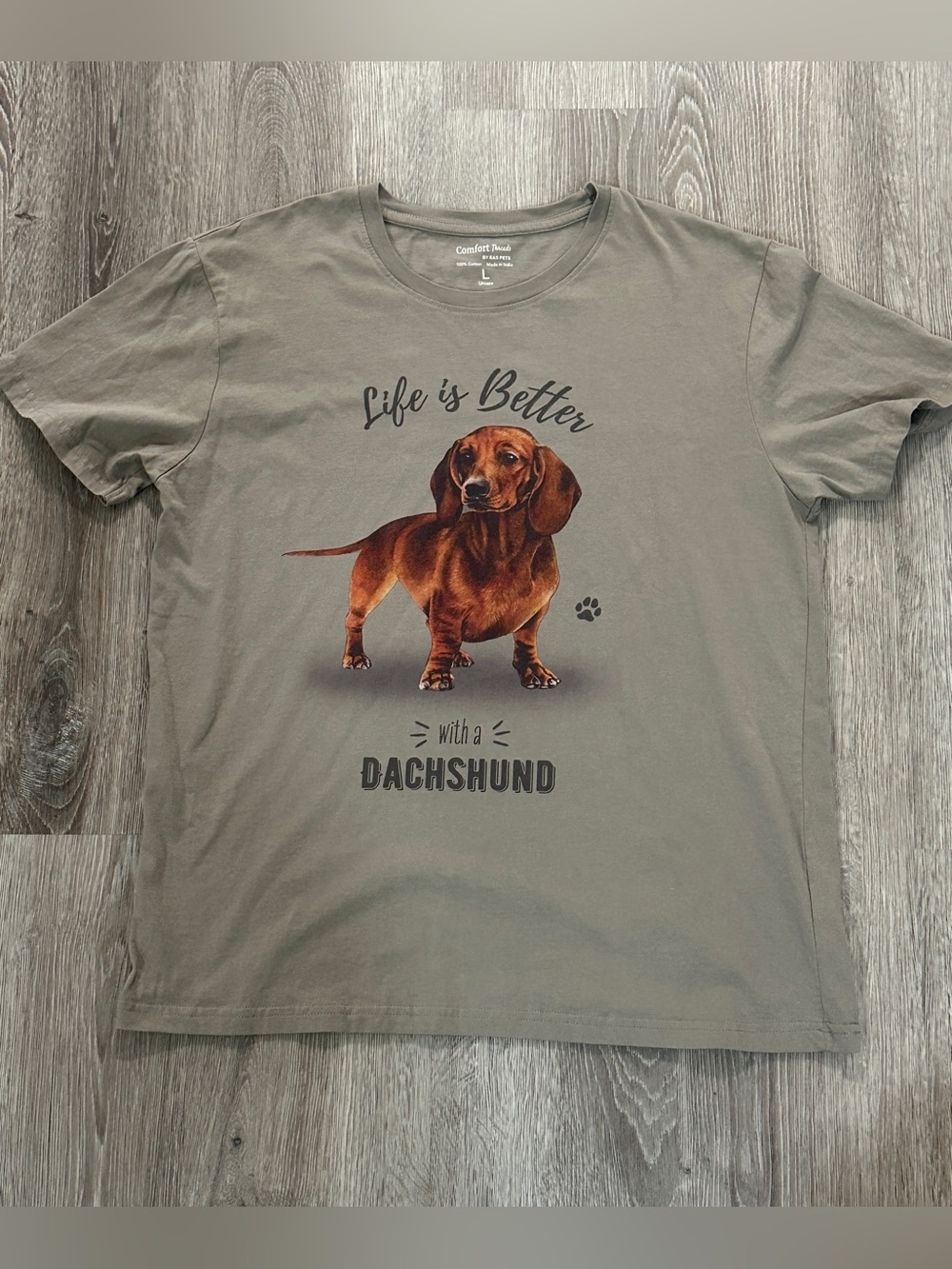 Life is Better with a Dachshund T-Shirt - Beige 100% Cotton Sz Large